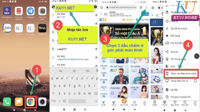 Các bước lưu link Kubet11 về điện thoại Android